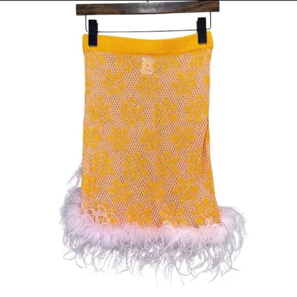 Andreeva Mini Knit Feather Trim Floral Skirt Yellow Size 6 - Picture 8 of 12